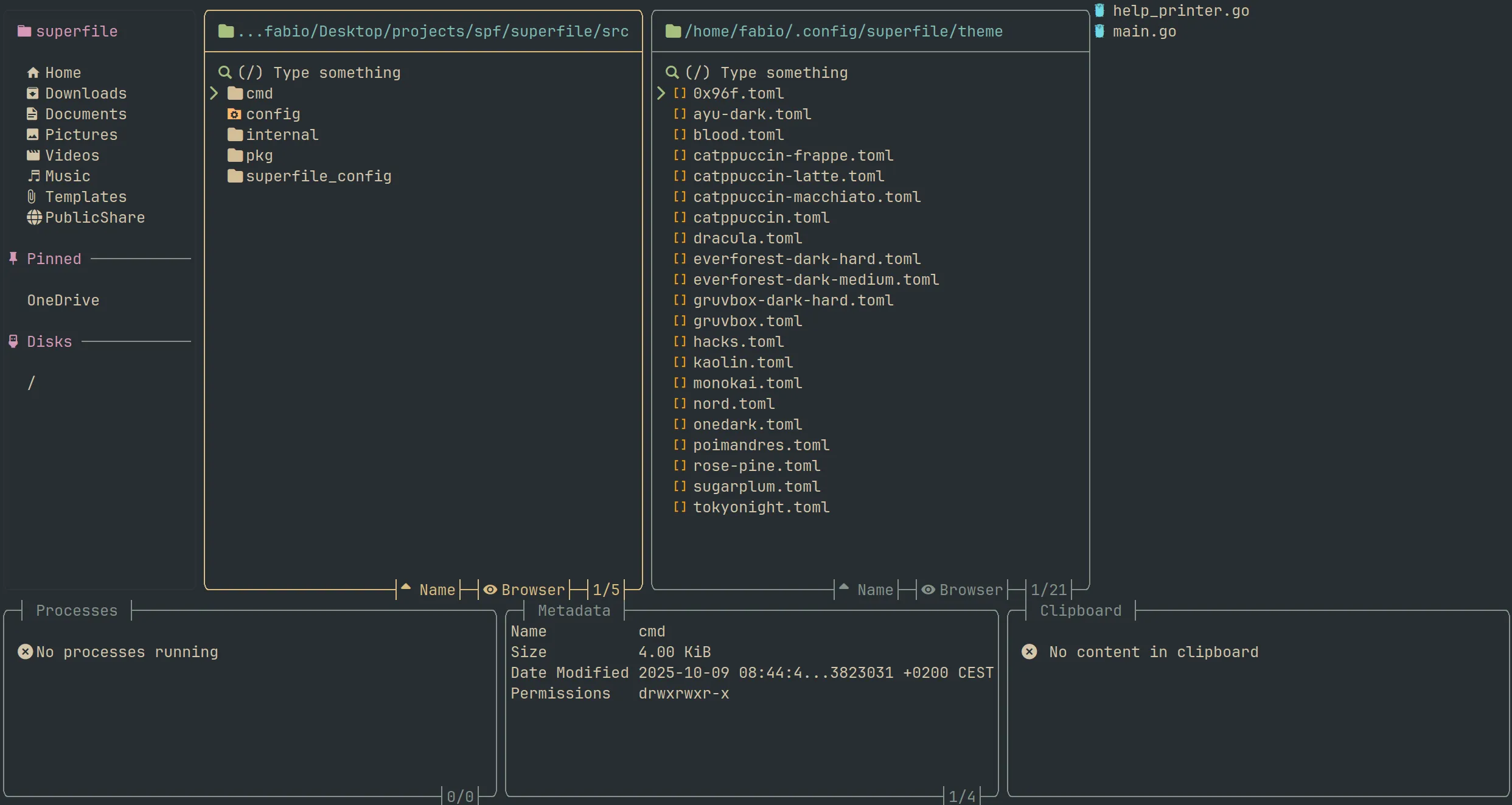 Everforest Dark hard theme preview showing nature-inspired green colors